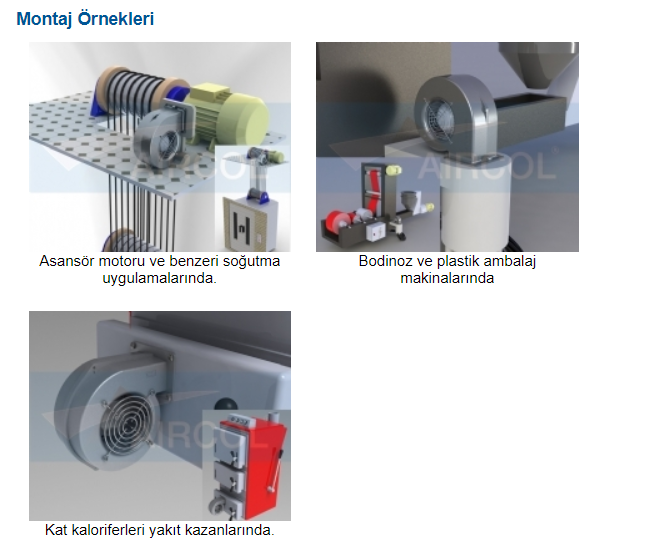 Aircol AKS 120-60 Radyal, Salyangoz ve Kalorifer Kazanı Fanı 250 m³/h 2300 RPM